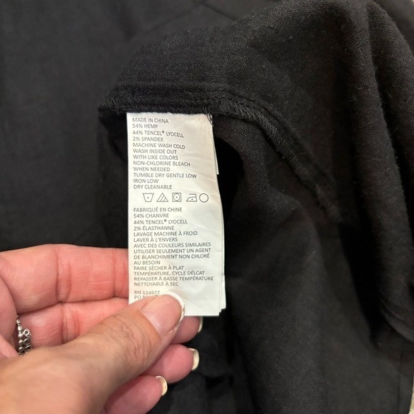 PRANA Medium Shirt Dress La Noa Long Roll Tab Sleeve Button Black Hemp Blend - Picture 11 of 13